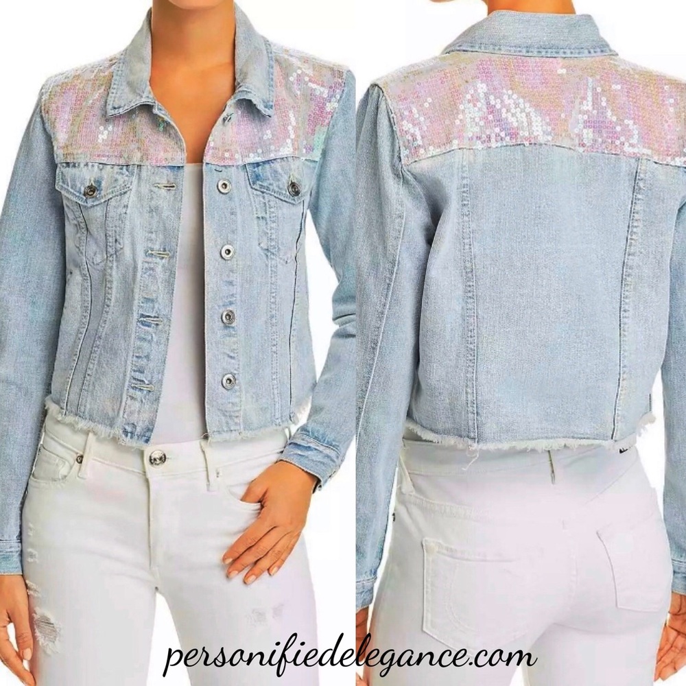 NEW Sunset & Spring Light Denim Wash Sequin Denim Jacket Size Small - Picture 9 of 15